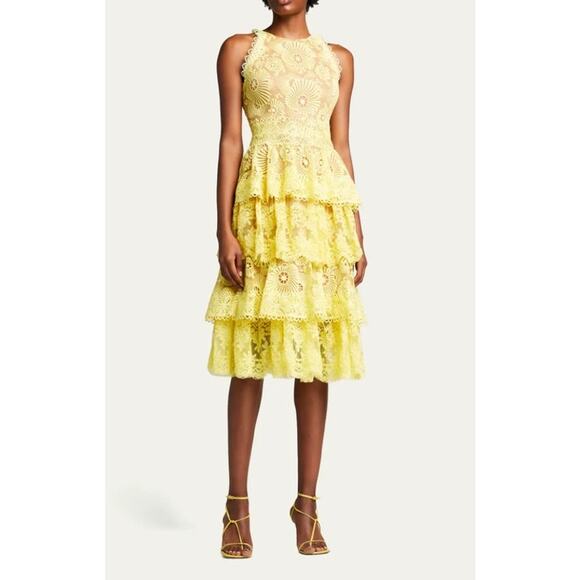 Bronx And Banco Bridget Yellow Midi Dress Ruffle US 10 Extra Large NWT Lace - Picture 10 of 12